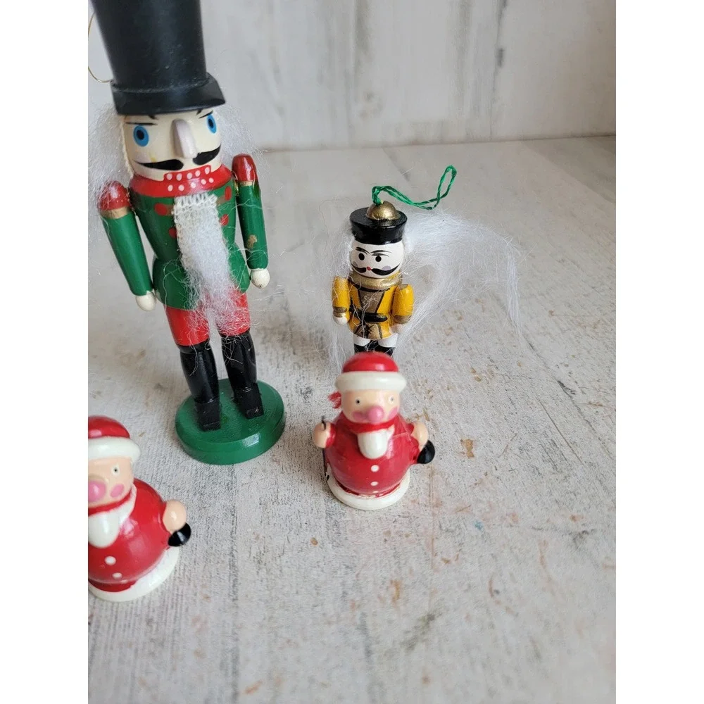 Nutcracker mini vintage Santa Claus figure ornament Xmas set Unique Home